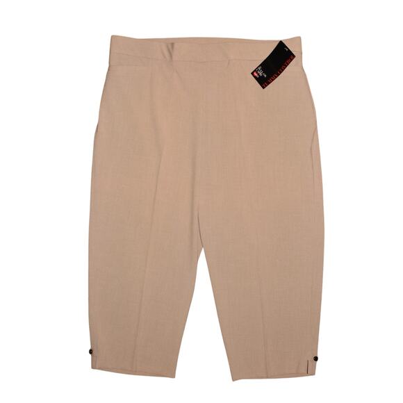 AVENUE NEW $50 Beige Pull-On Capri Pants Button Hem Stretch Waistband Size 16 - Picture 1 of 3